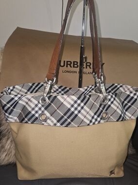 Burberry Beige Canvas Tote Blue Label